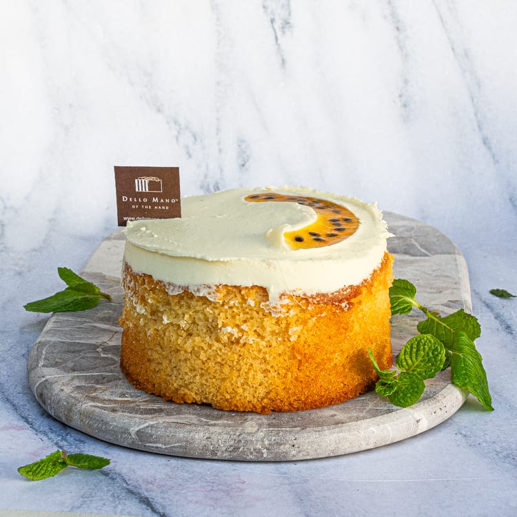 White Chocolate Mud Cake with White Chocolate Ganache & Passionfruit